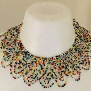 Vintage multi color seed bead crochet ~choker neck